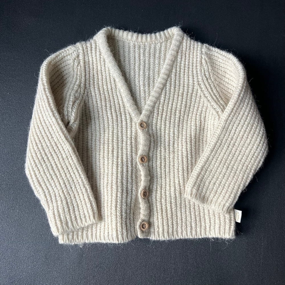 Poudre Organic Kids Cream Ribbed Wool Alpaca Blend Button Cardigan sz 4 Classic